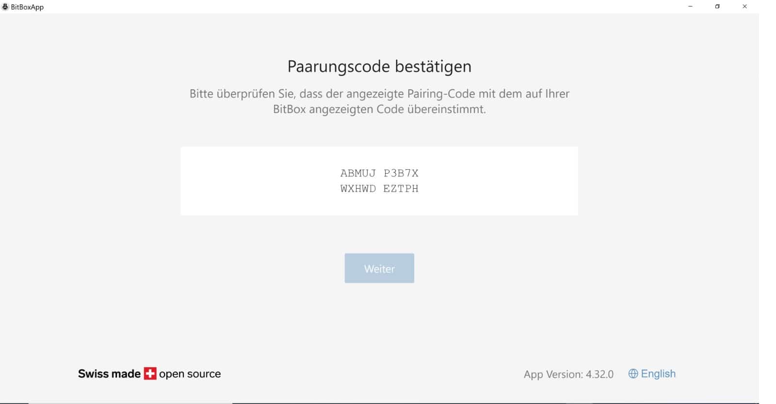 BitBoxApp Paarungscode