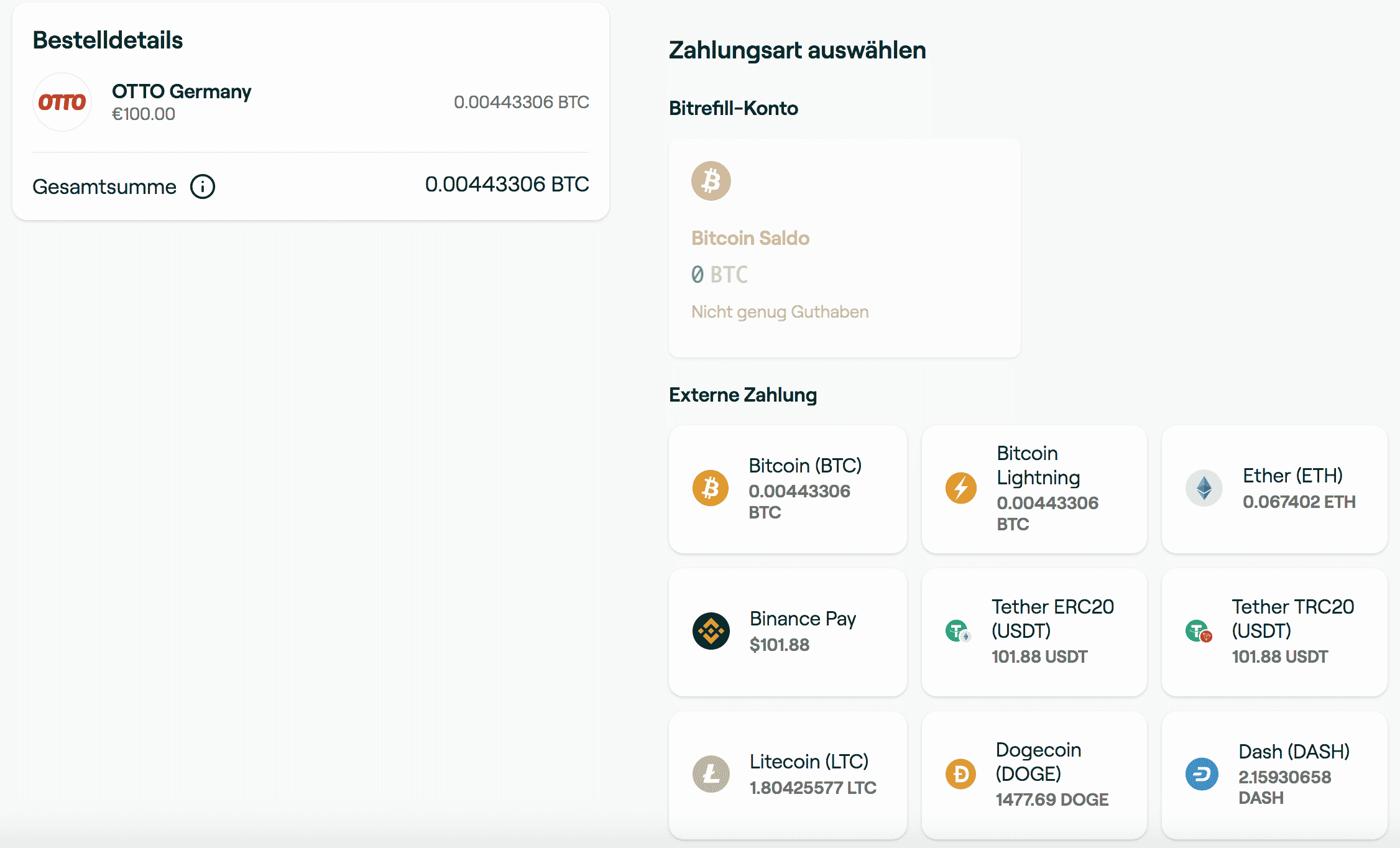 Bestelldetails Bitrefill