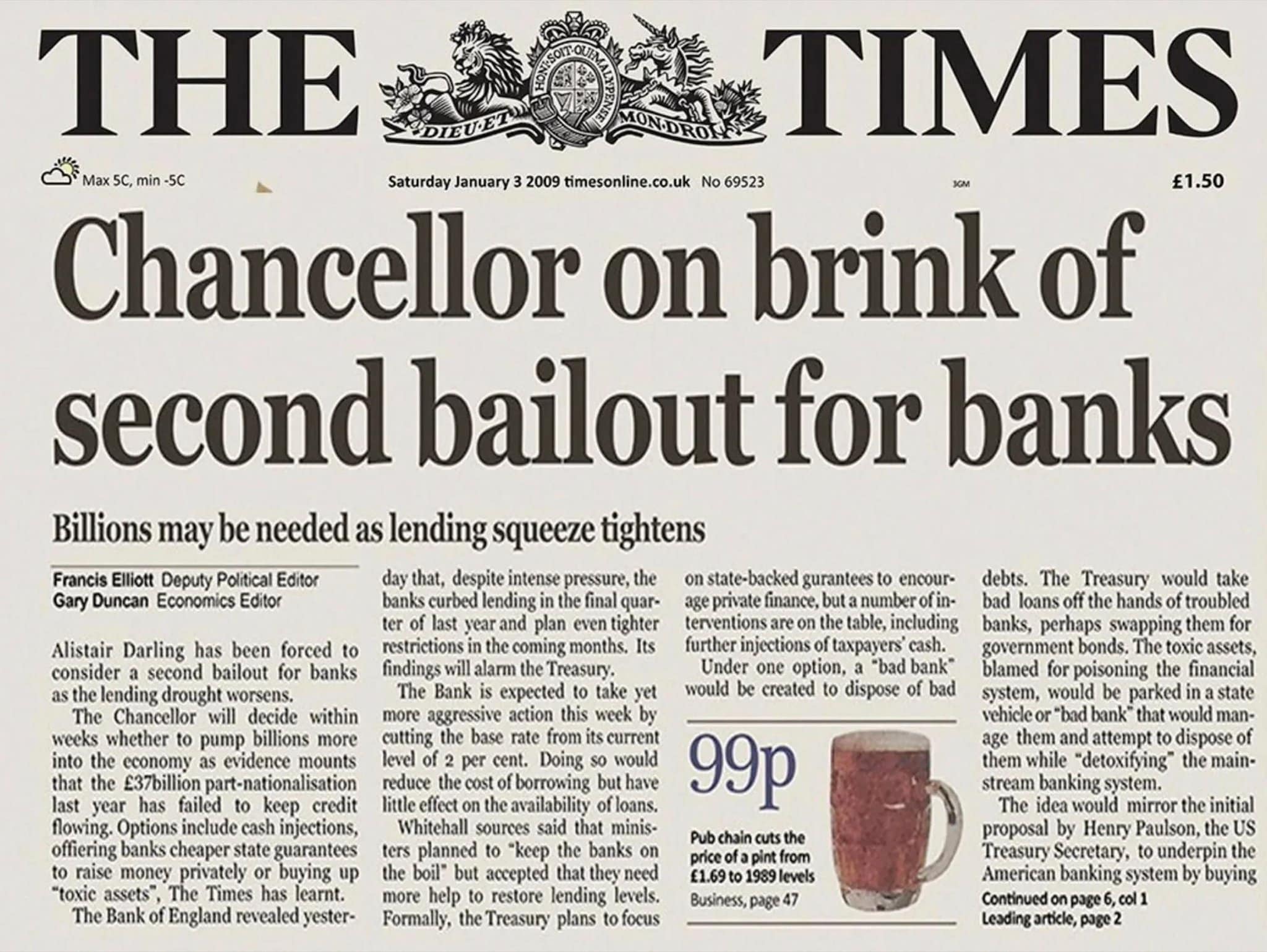 Chancellor on brink of second bailout for banks