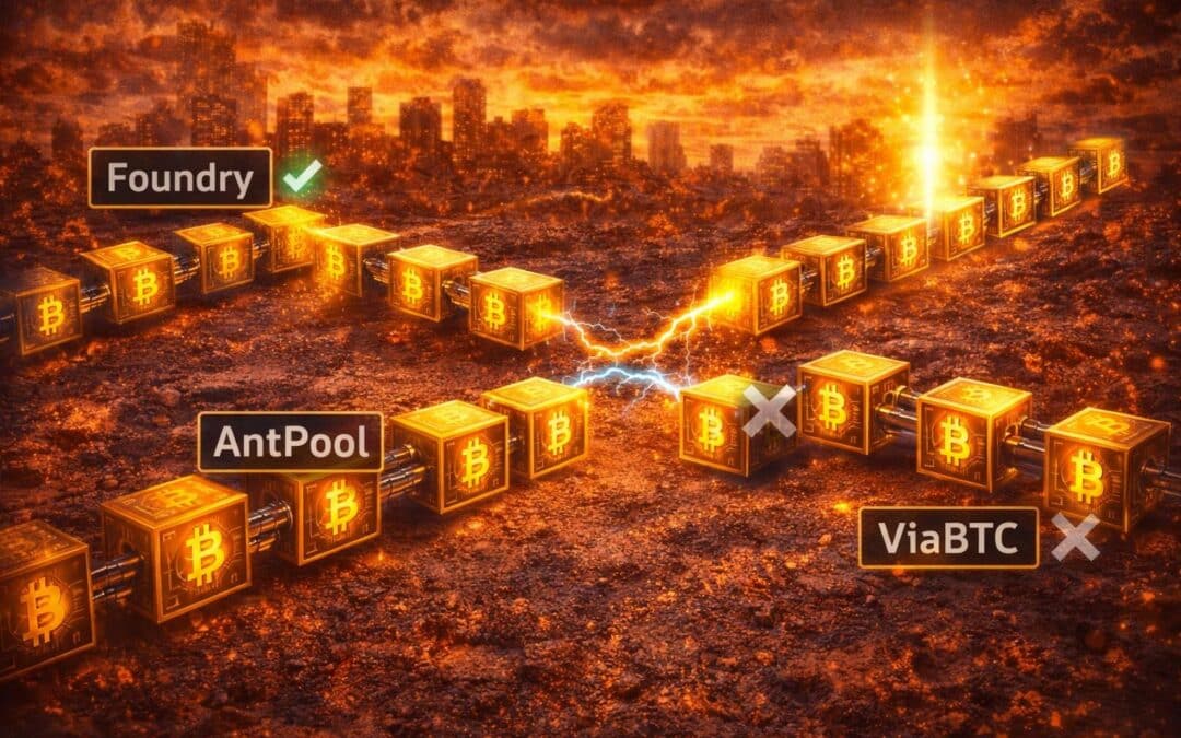 Bitcoin Chain Split nach Difficulty-Anpassung: Foundry gewinnt Block-Rennen, Blockchain heilt sich selbst